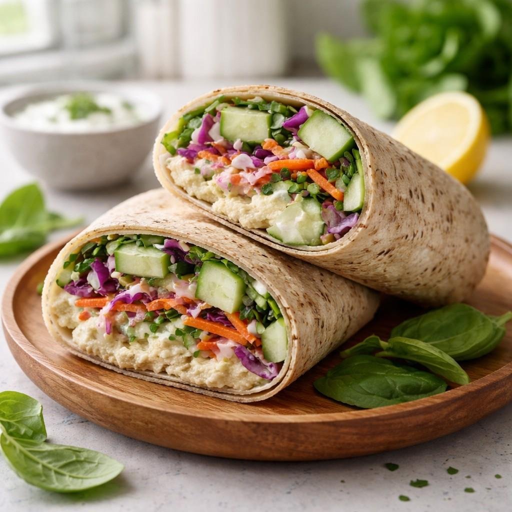 fresh cucumber hummus wraps