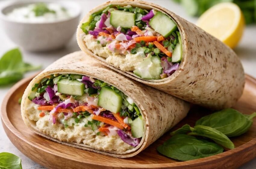 Fresh cucumber hummus wraps