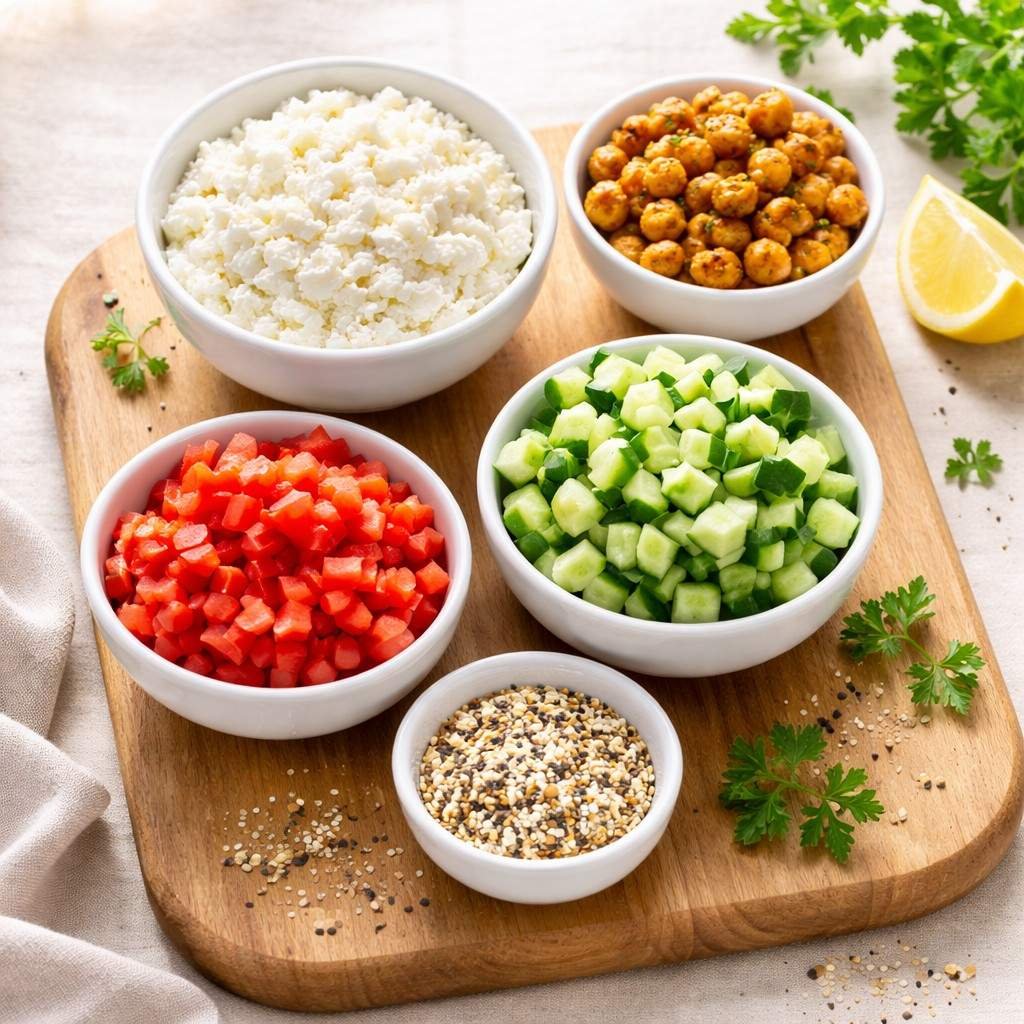 Fresh ingredients for a cottage cheese snack
