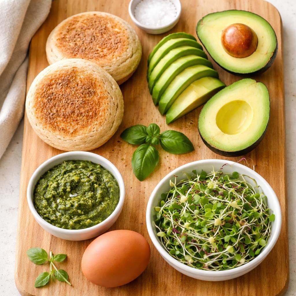 Fresh ingredients for a pesto sandwich