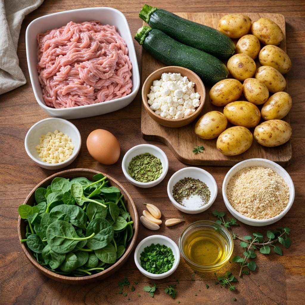 Fresh ingredients for turkey meatballs prep
