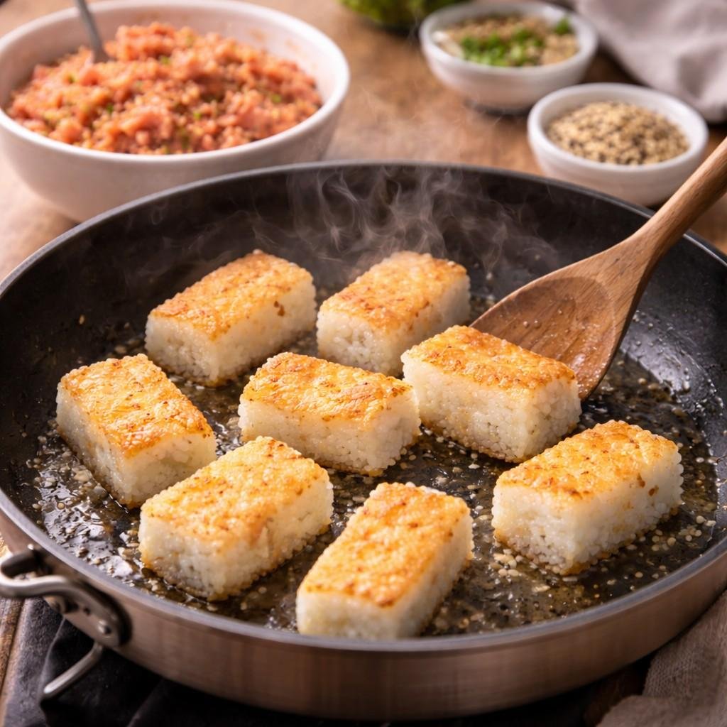 Golden crispy rice and spicy tuna