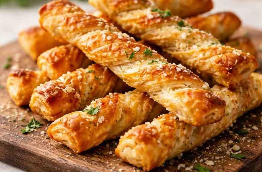Golden puff pastry cheese straws