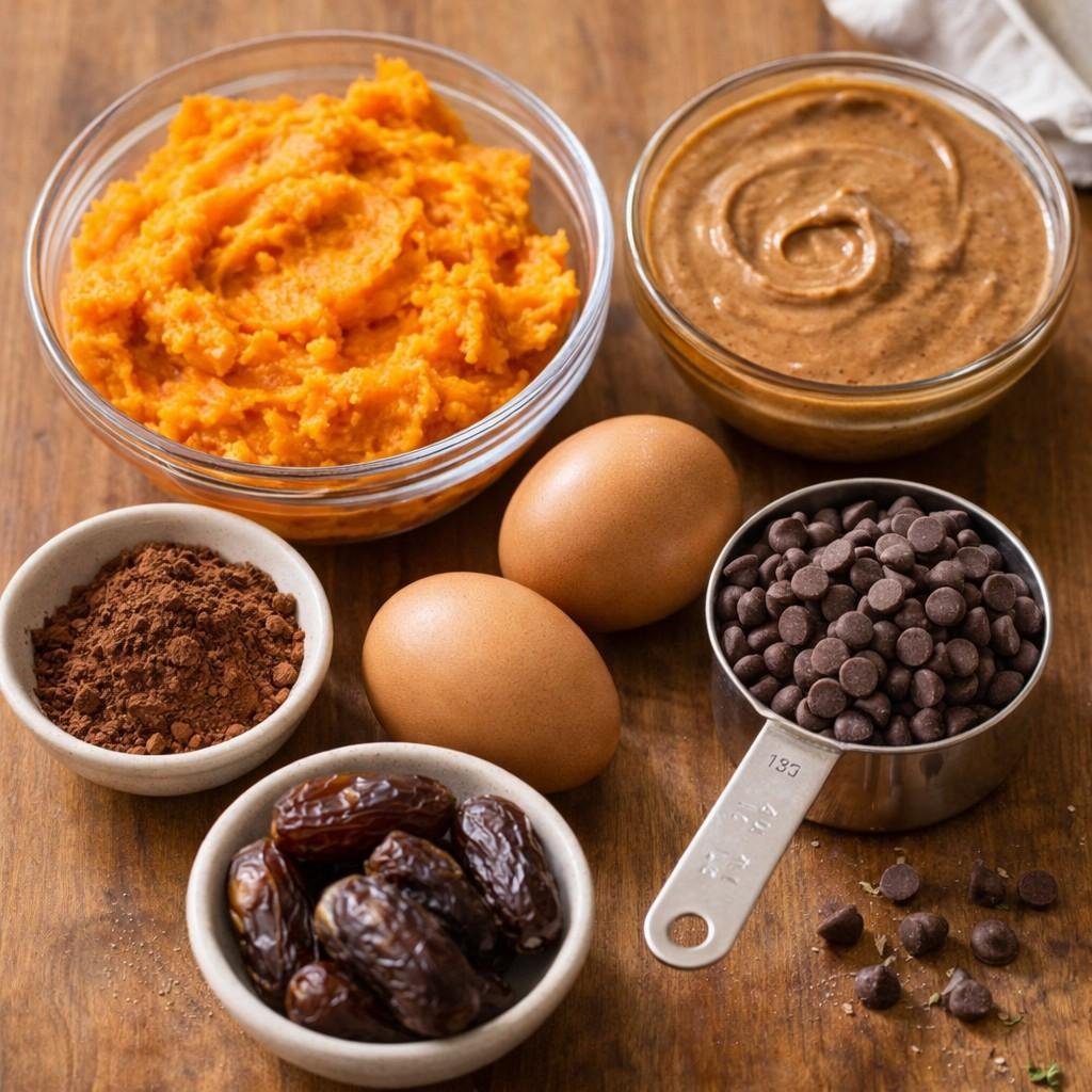 Healthy sweet potato brownie ingredients