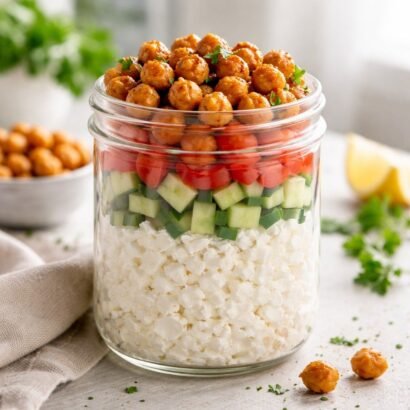 High-Protein Cottage Cheese Snack Jar with Crunchy Chickpeas