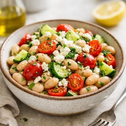 High-Protein White Bean Salad with Feta and Lemon-Garlic Vinaigrette