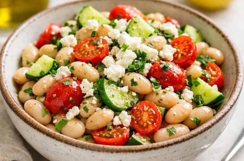 High-Protein White Bean Salad with Feta and Lemon-Garlic Vinaigrette