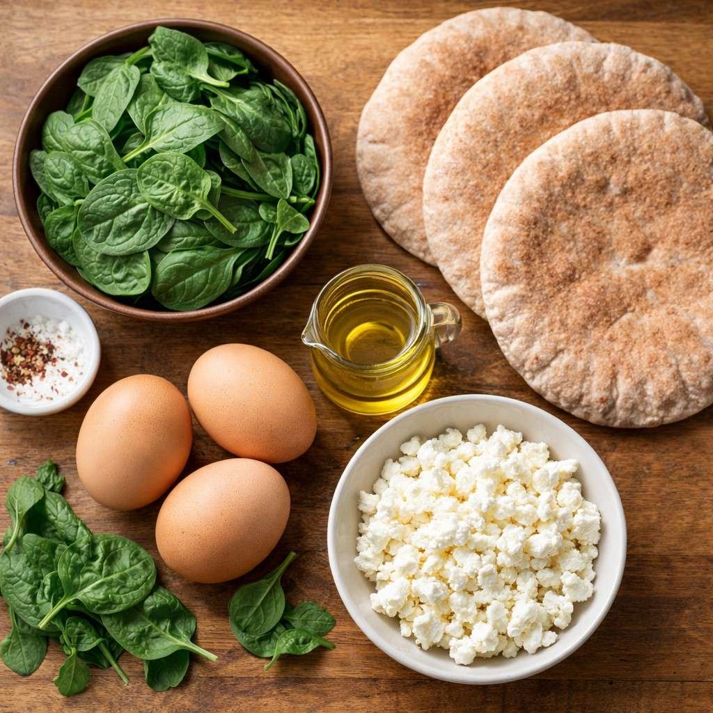 Ingredients for a spinach feta pita