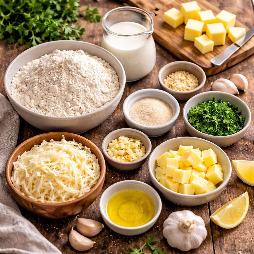 Ingredients for cheese garlic rolls