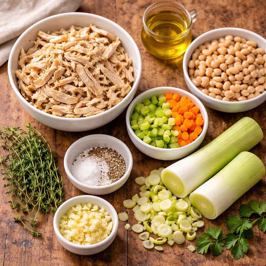 Ingredients for chicken and bean soup