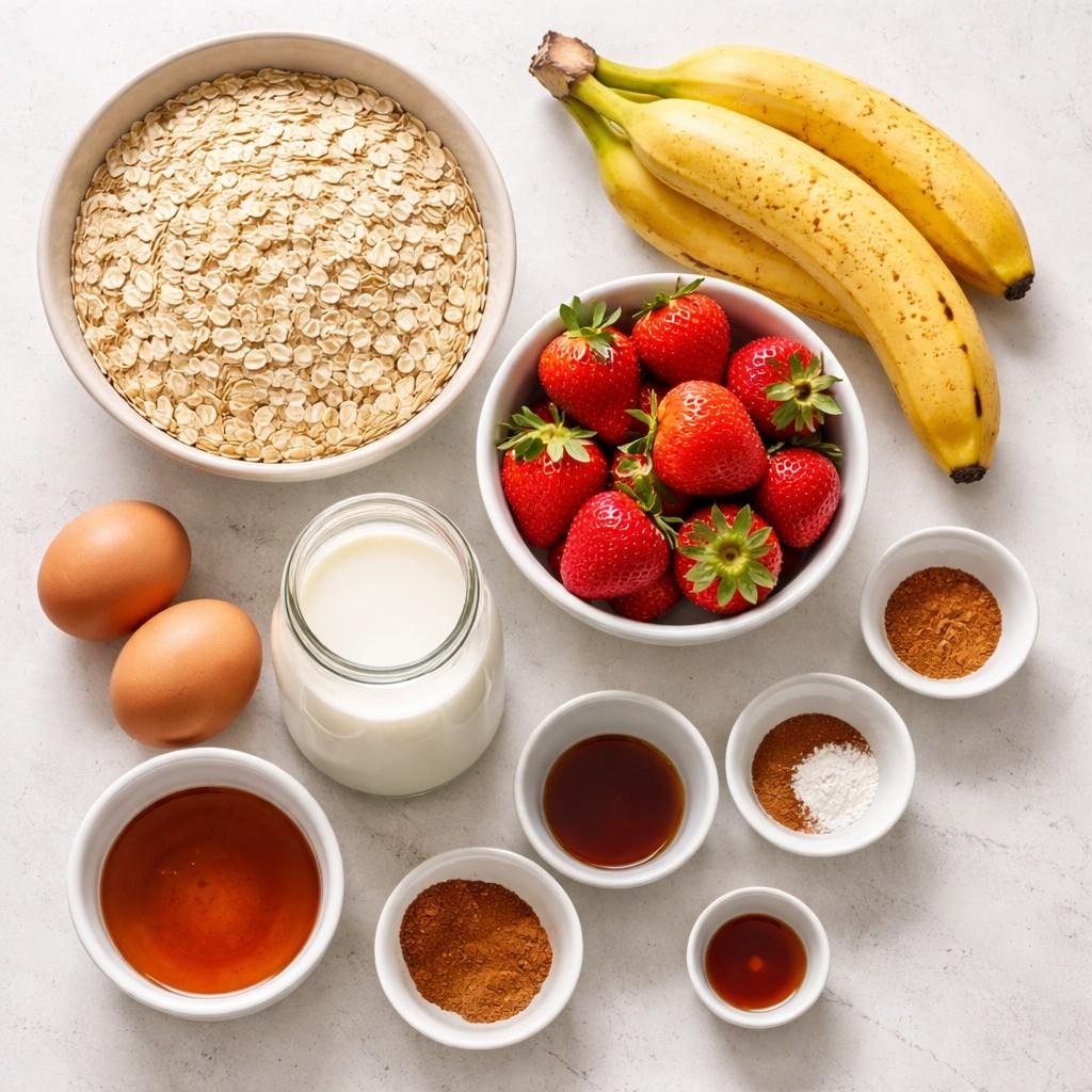 Ingredients for strawberry banana baked oats