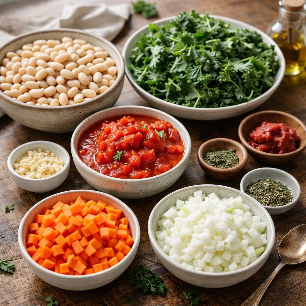 Kale and white bean stew ingredients