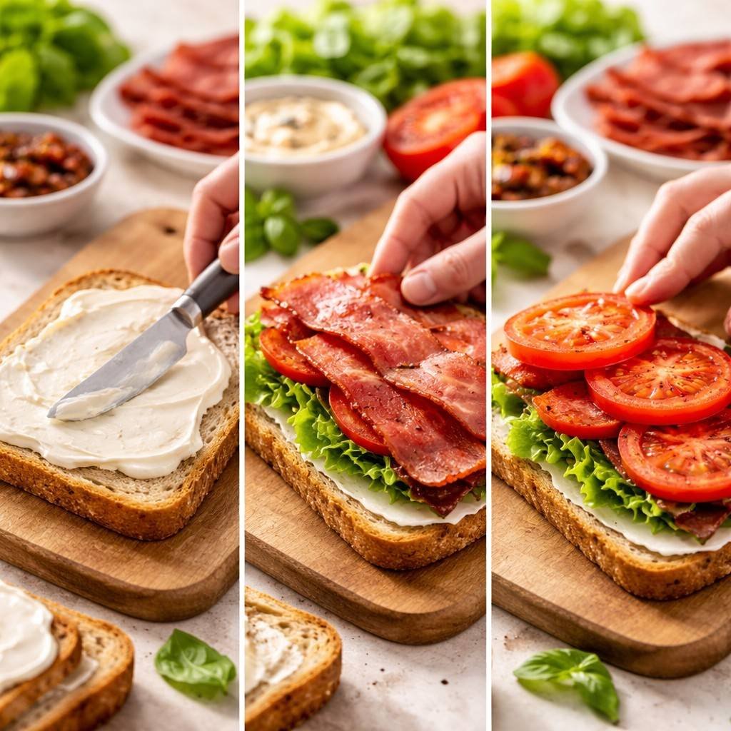 Making a turkey bacon BLT sandwich