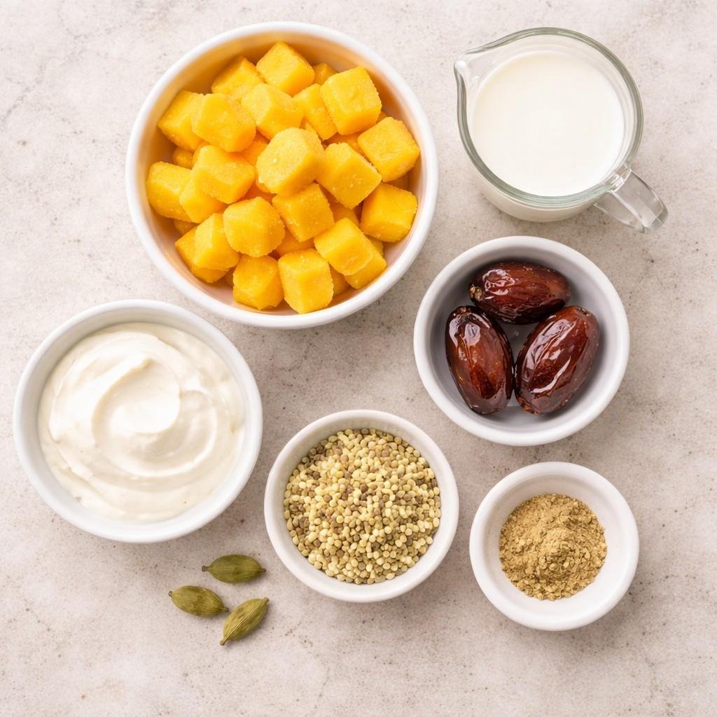 Mango lassi preparation ingredients