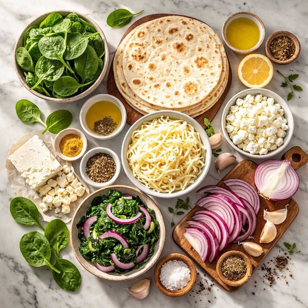 Mediterranean Quesadillas with Spinach, Feta & Mozzarella ingredients