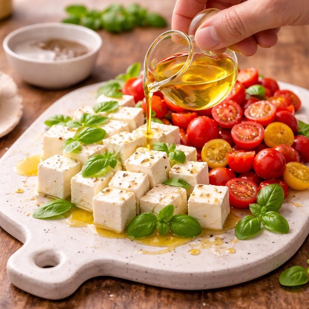 Mediterranean appetizer with olive oil drizzle