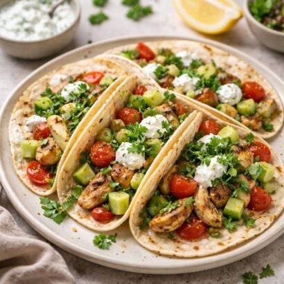 Mediterranean chicken tacos with tzatziki