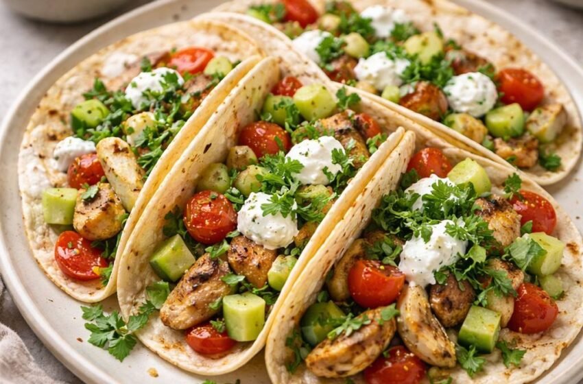 Mediterranean chicken tacos with tzatziki