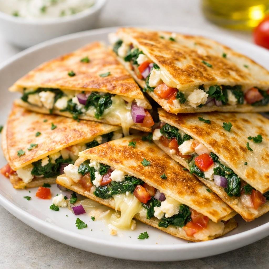 Mediterranean spinach and feta quesadillas