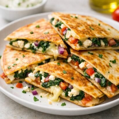 Mediterranean spinach and feta quesadillas