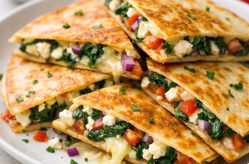 Mediterranean spinach and feta quesadillas