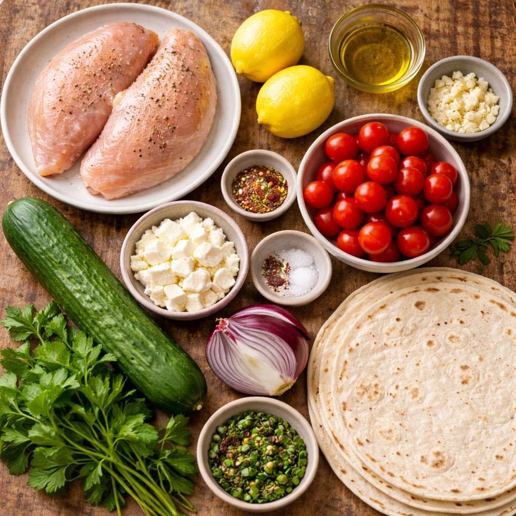Mediterranean taco prep ingredients