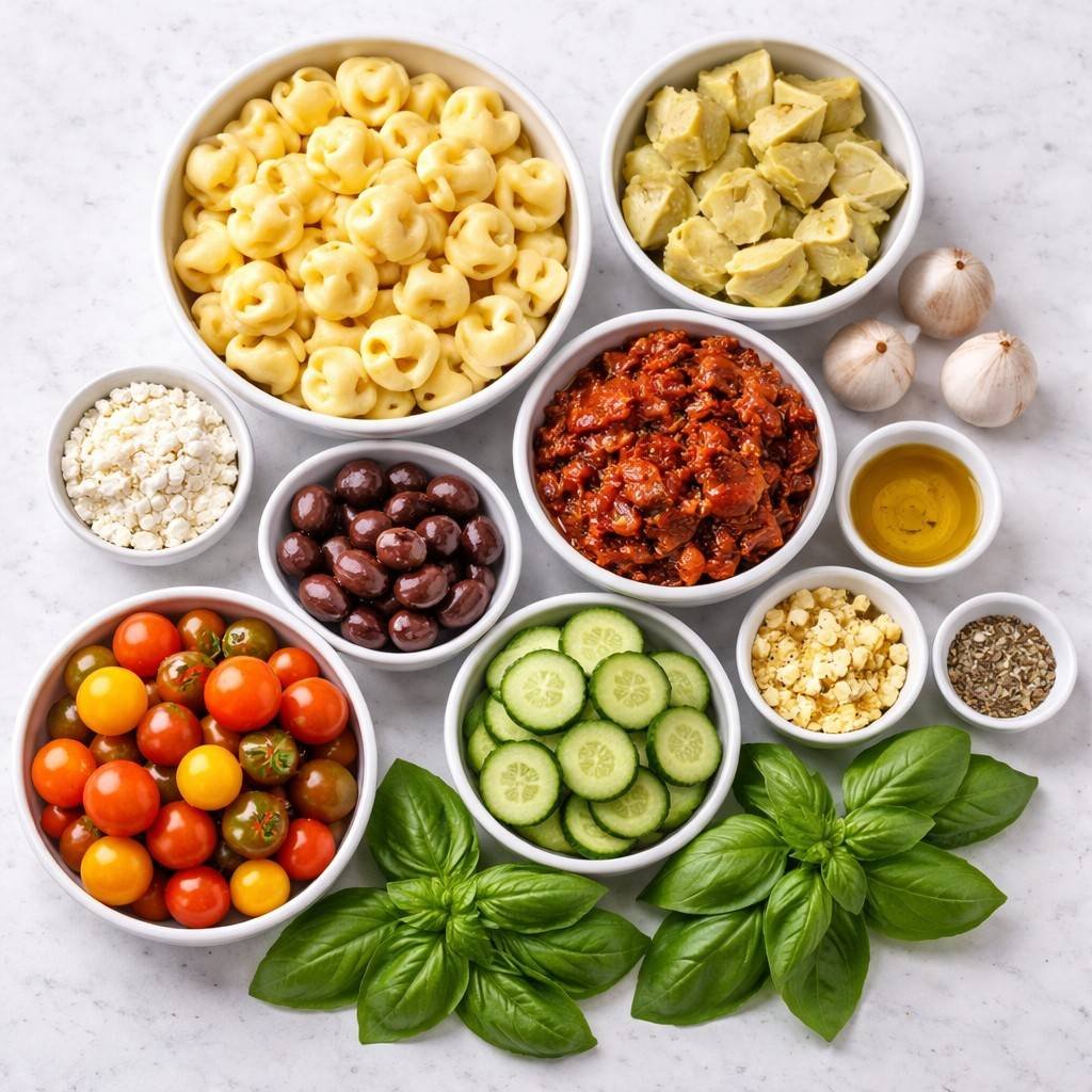 Mediterranean tortellini salad ingredients