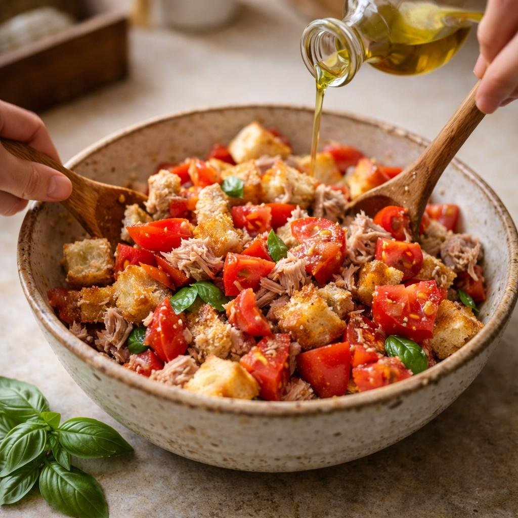 Mediterranean tuna panzanella prep