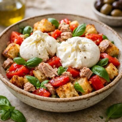 Mediterranean tuna panzanella salad