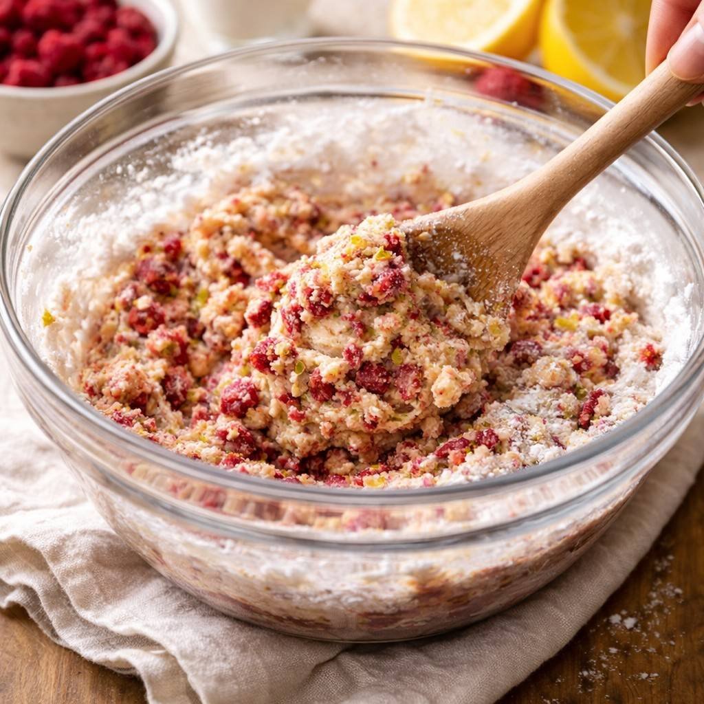 Mixing raspberry lemon cookie dough