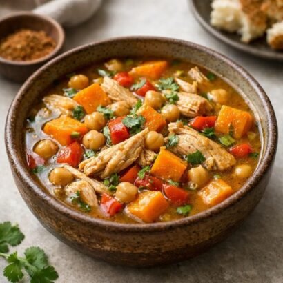 Moroccan chicken sweet potato soup