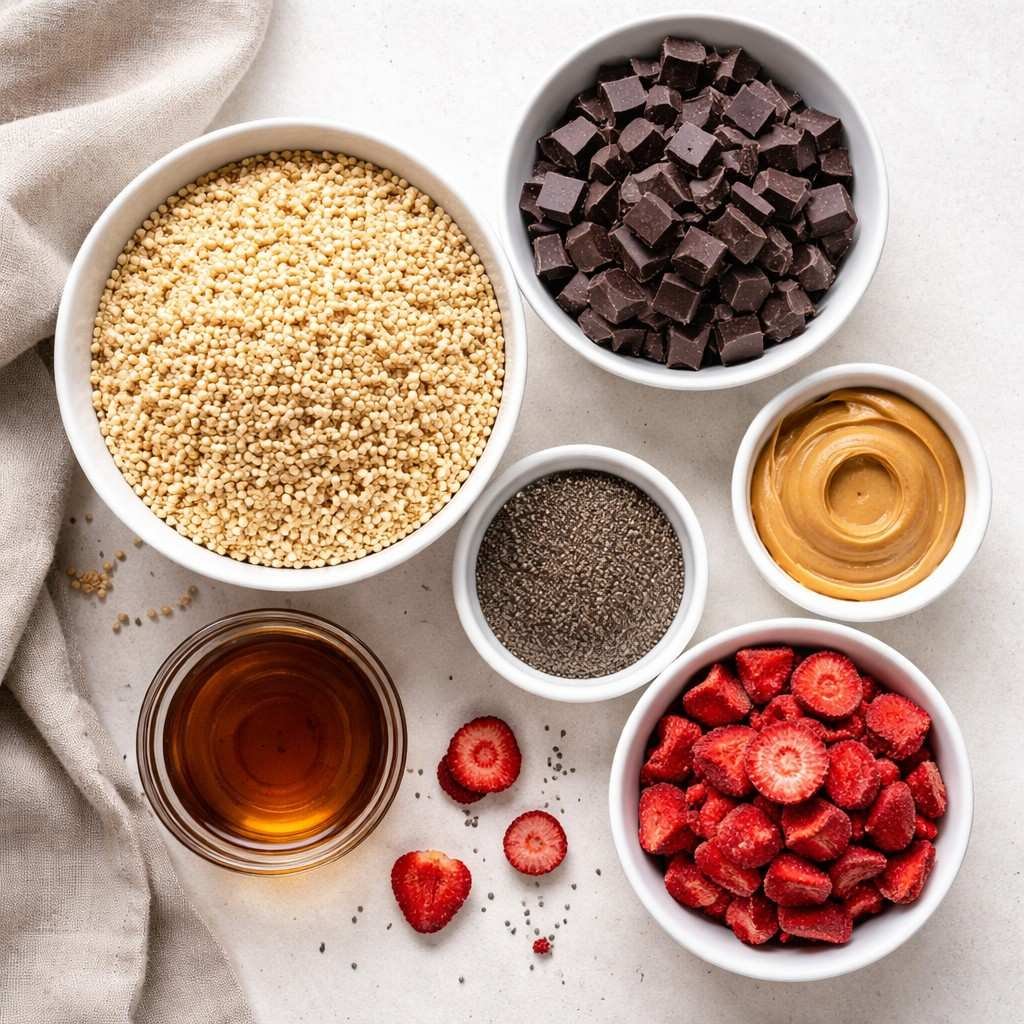 No-Bake Chocolate Puffed Quinoa Bark ingredients.