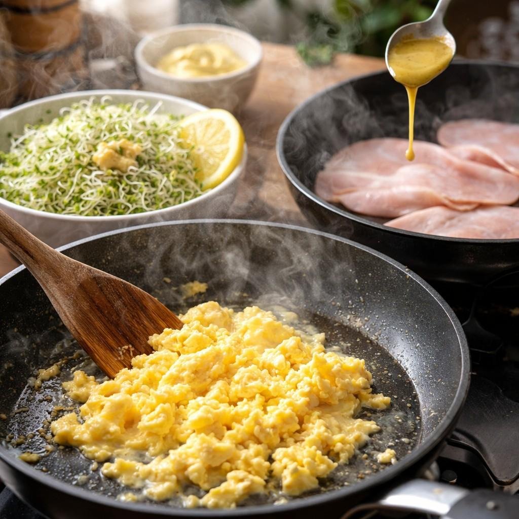 Preparing a healthy breakfast sandwich