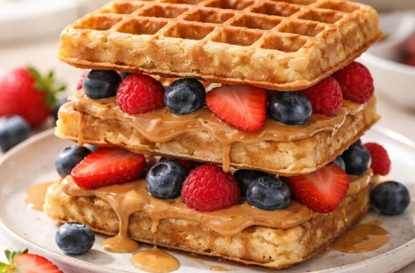 Quick Peanut Butter Berry Waffle Sandwich