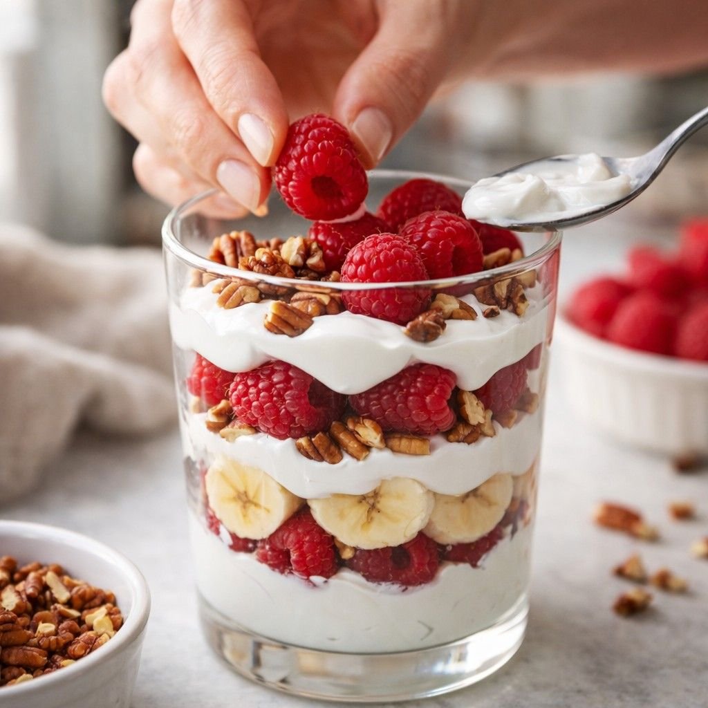 Raspberry Banana Yogurt Parfait prep