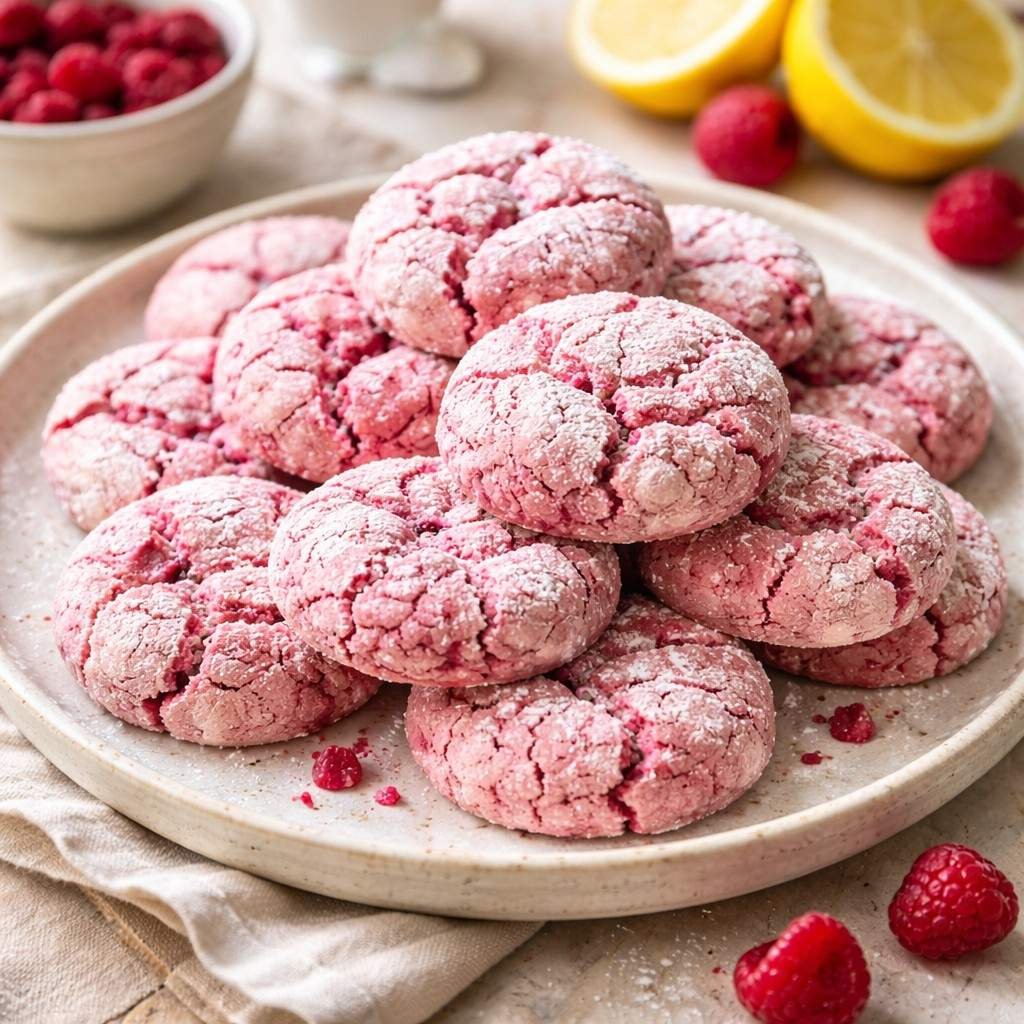 Raspberry lemon crinkle cookies