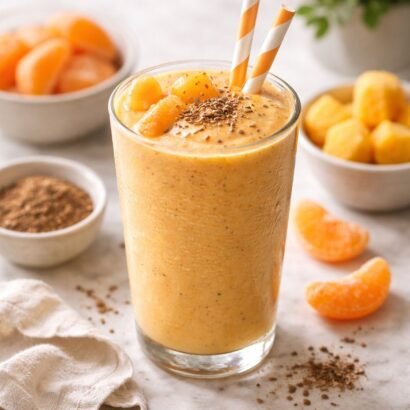 Refreshing mango smoothie with flaxseed