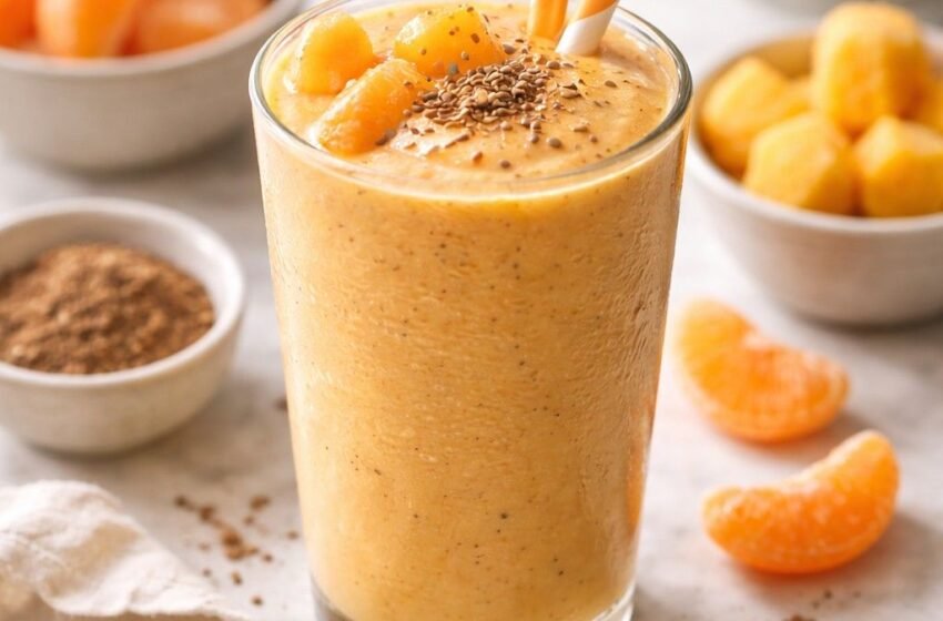 Refreshing mango smoothie with flaxseed
