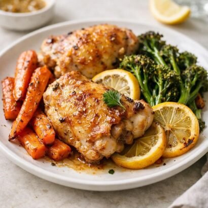Roasted chicken with vegetables and lemon