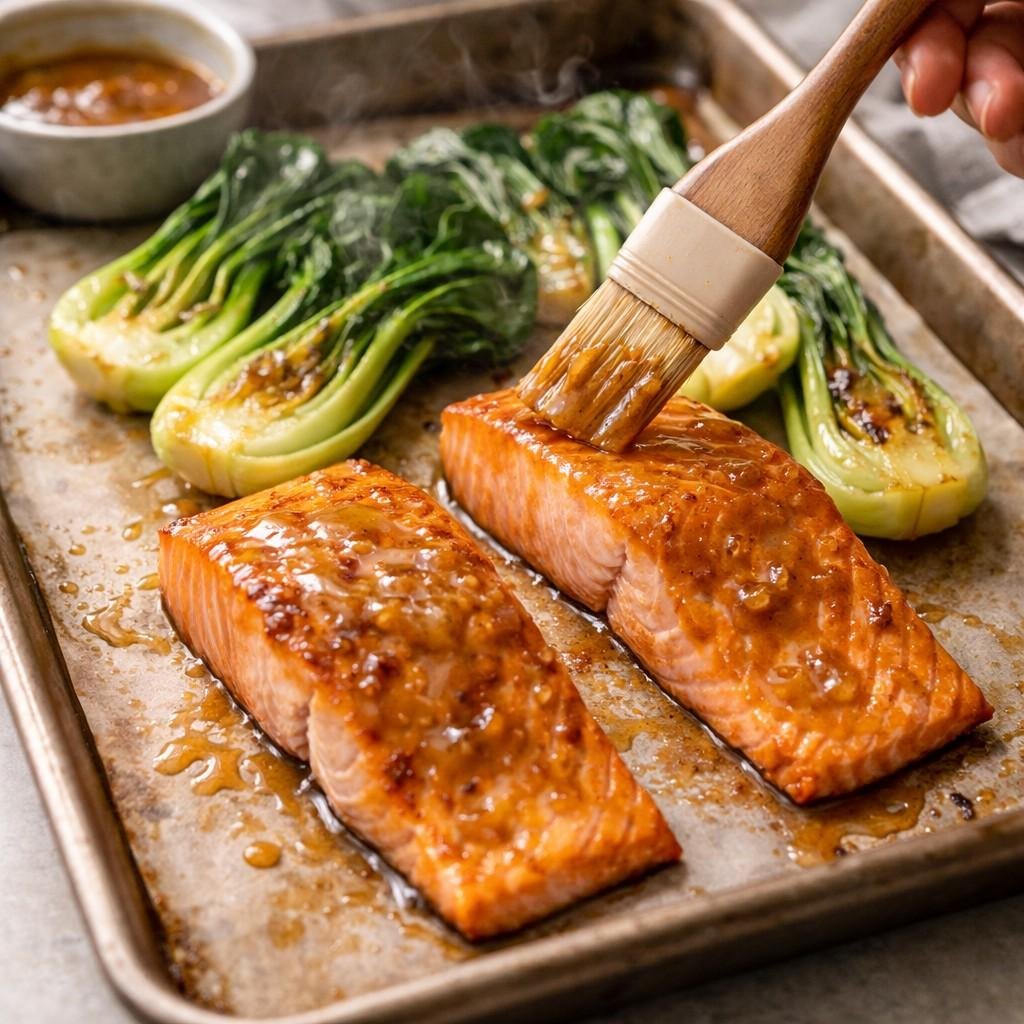 Salmon with miso glaze and bok choy