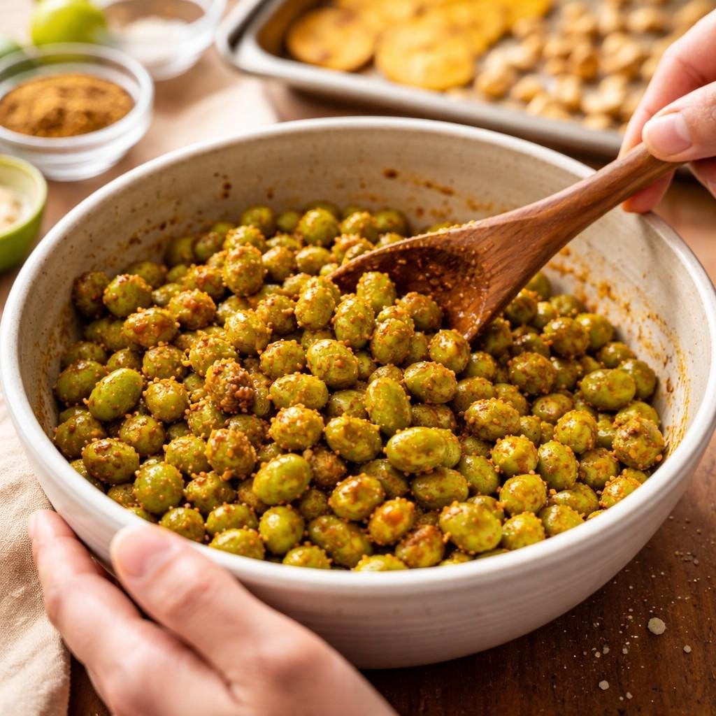 Seasoned edamame with spices and lime