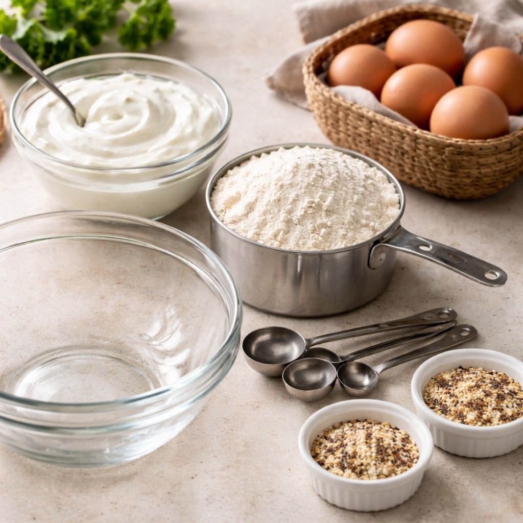 Simple ingredients for Greek yogurt bagels