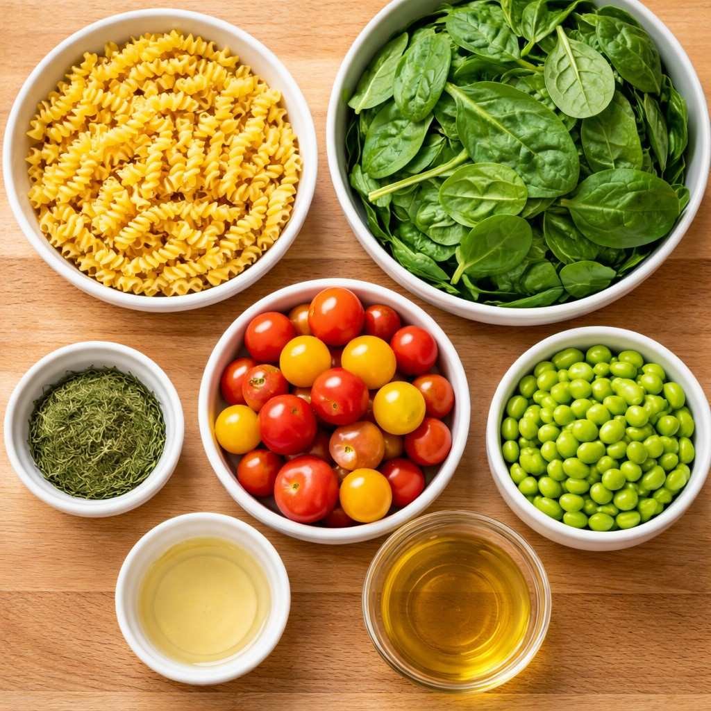 Spinach Dill Pasta Salad ingredients