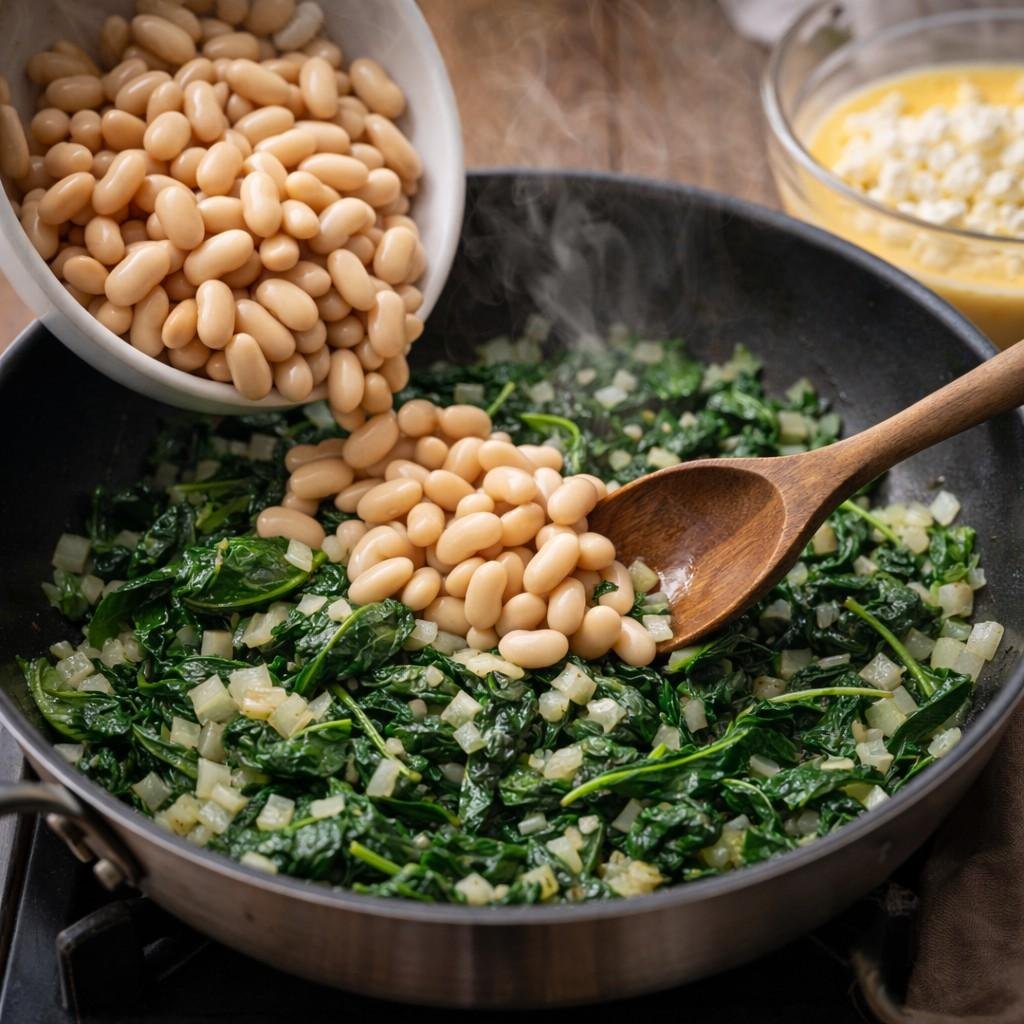 Spinach White Bean Egg Bake with Feta prep