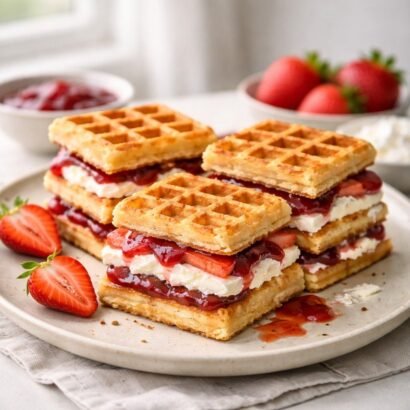 Strawberry goat cheese waffle sandwich
