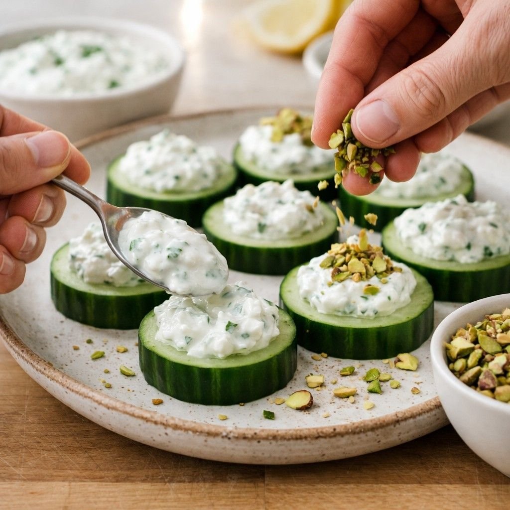 Tzatziki cucumber bites preparation process