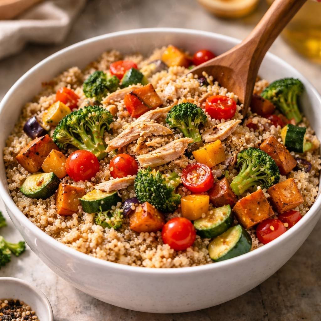Warm quinoa and roasted vegetable mix