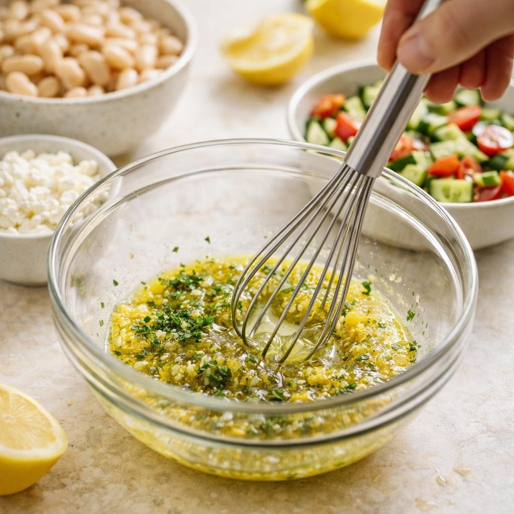 Whisking vinaigrette for a fresh salad