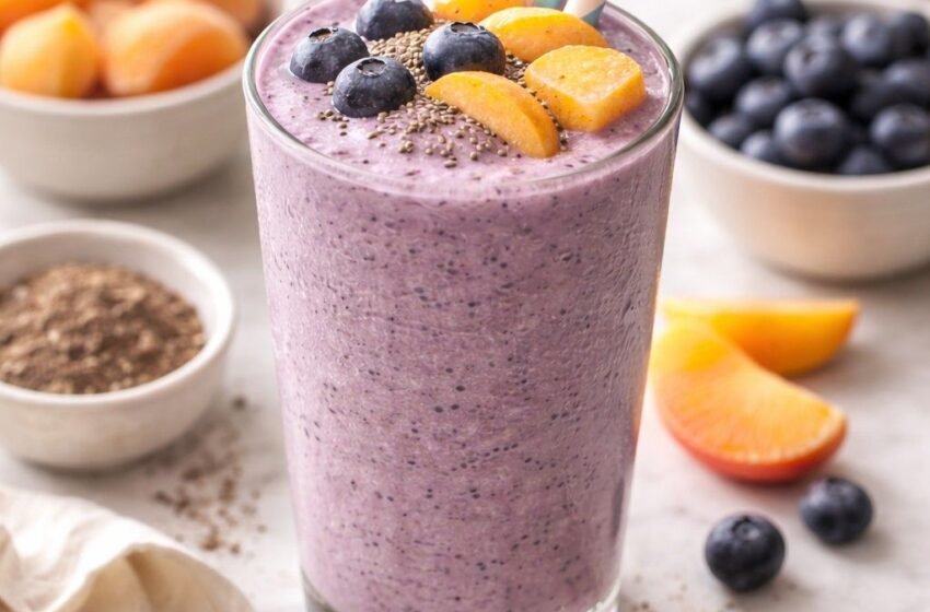 blueberry peach smoothie with chia seeds