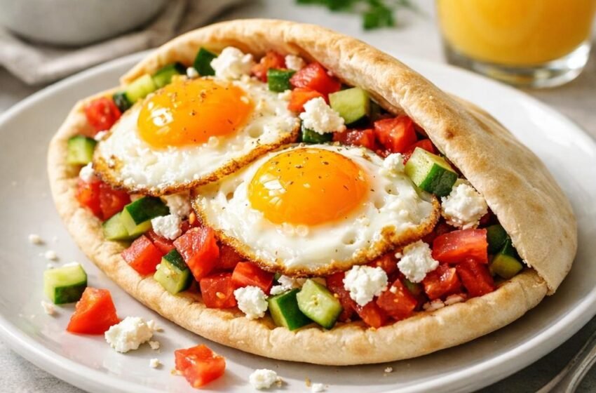 breakfast pita with egg and feta